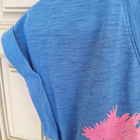 Xhileration Tropical Tee SzXS Rolled Short Sleeve Blue/Pink Palms V Neck Cutie - Picture 4 of 7